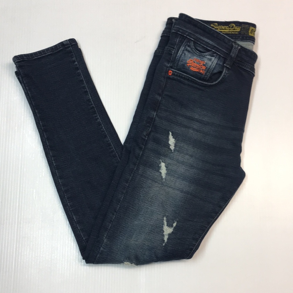 Superdry Authentic Vintage Biker Denim Distress Skinny Jean. Sz 32